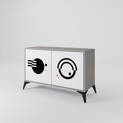 Credenza a 2 ante con combinazione bianca e nera, finitura grigia