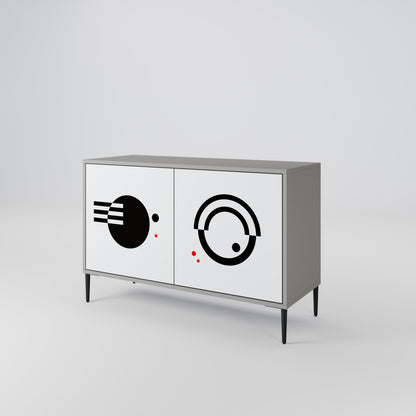 Credenza a 2 ante con combinazione bianca e nera, finitura grigia
