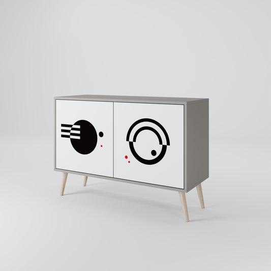 Credenza a 2 ante con combinazione bianca e nera, finitura grigia