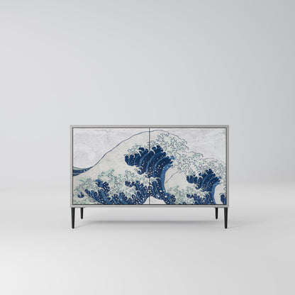 THE GREAT WAVE AT KANAGAWA 2-Door Sideboard in Grey Finish