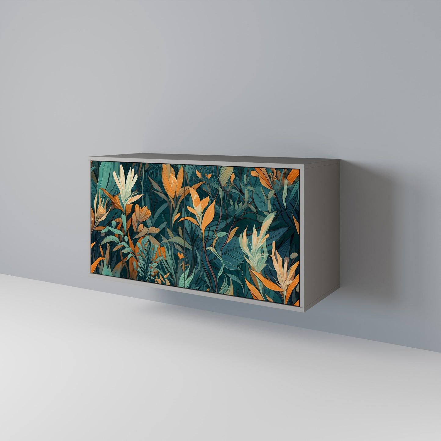 FLORAL SERENITY 2-Door Sideboard in Grey Finish