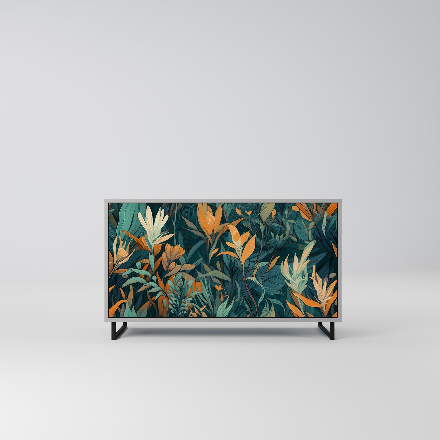 FLORAL SERENITY 2-Door Sideboard in Grey Finish