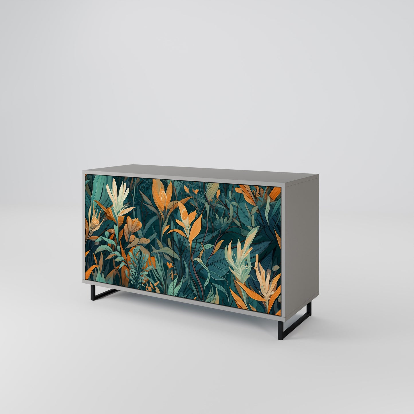 FLORAL SERENITY 2-Door Sideboard in Grey Finish