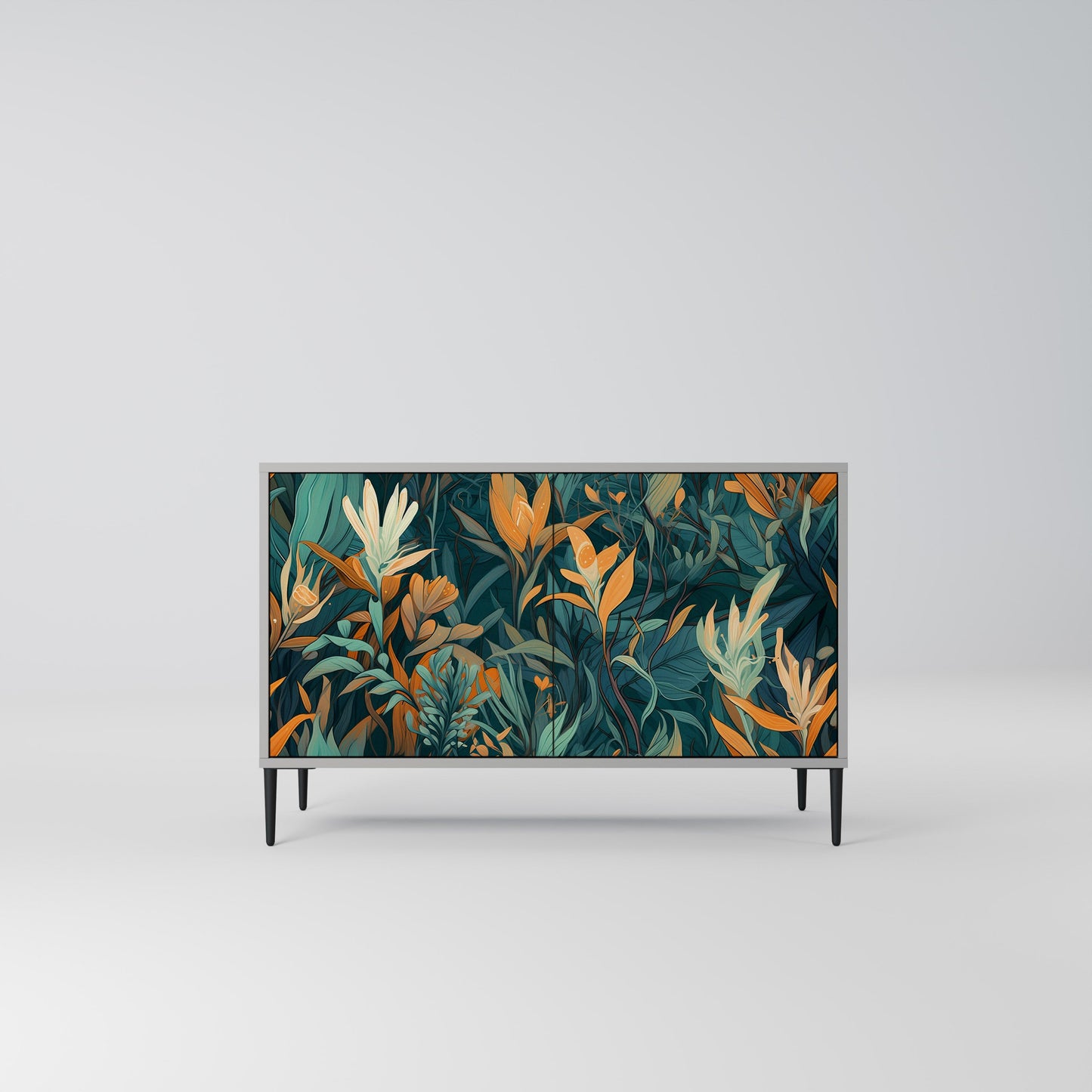 FLORAL SERENITY 2-Door Sideboard in Grey Finish