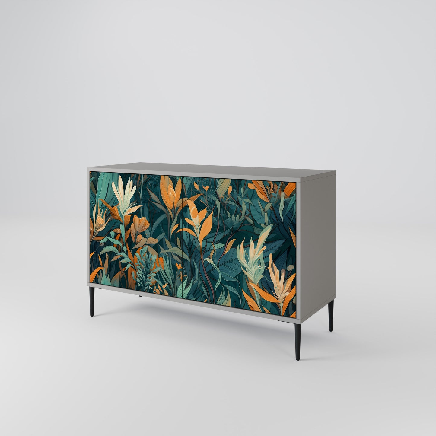 FLORAL SERENITY 2-Door Sideboard in Grey Finish