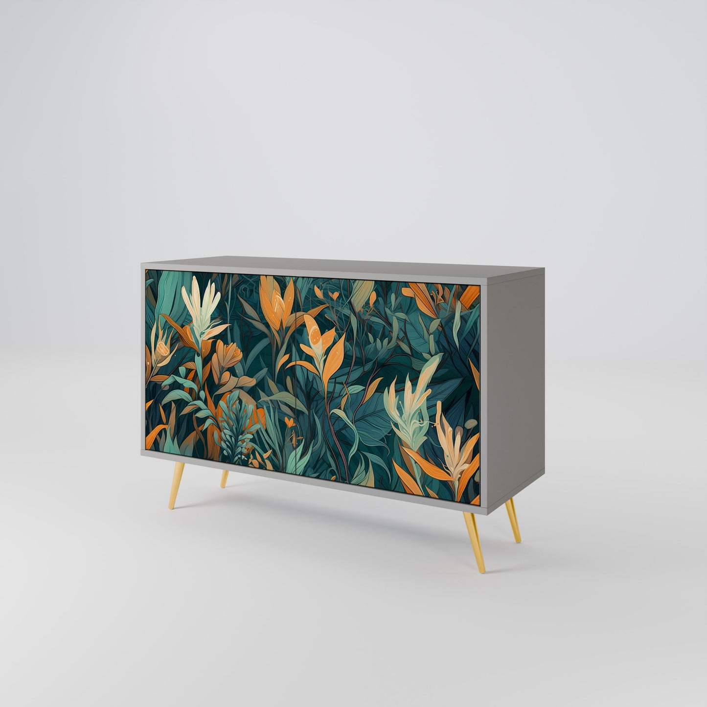 FLORAL SERENITY 2-Door Sideboard in Grey Finish