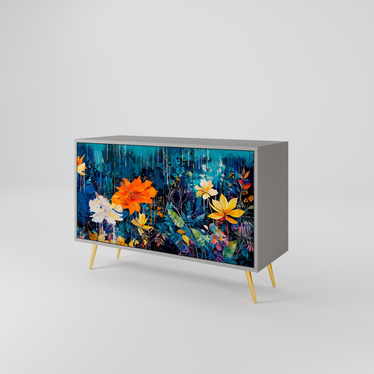 MIDNIGHT BLOSSOM 2-Door Sideboard in Grey Finish