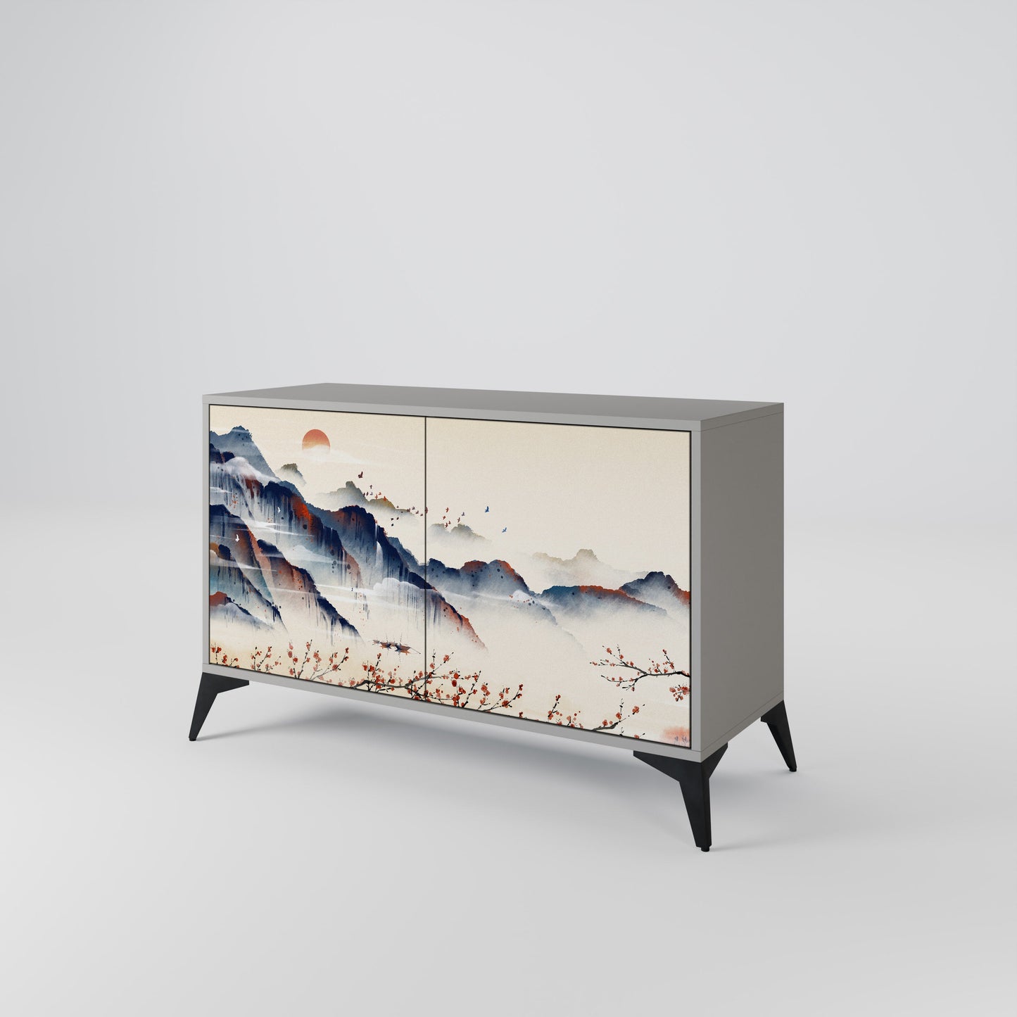 JAPANESE LANDSCAPE 2-Door Sideboard in Grey Finish