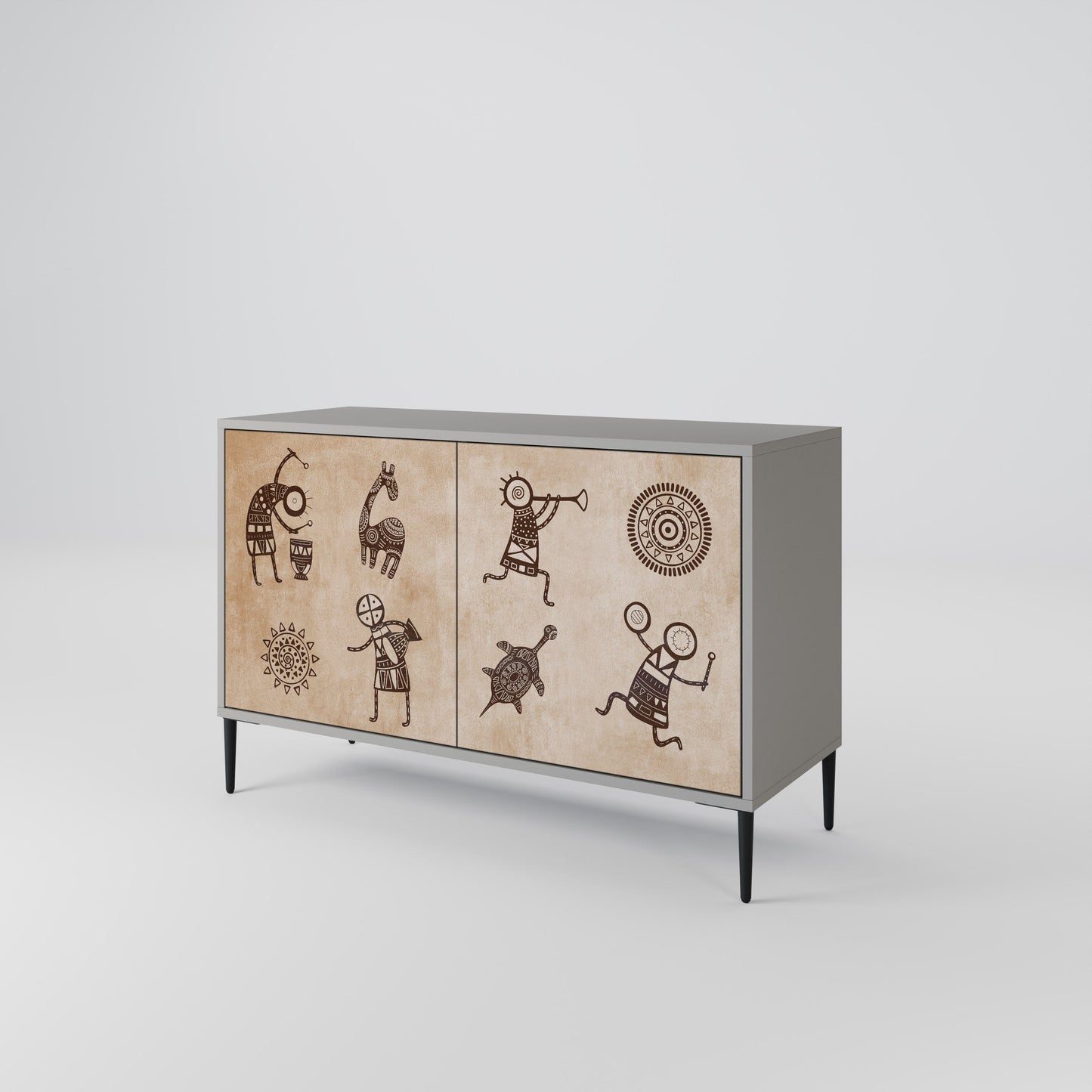 AFRICAN STYLE 2-Door Sideboard in Grey Finish