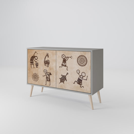 AFRICAN STYLE 2-Door Sideboard in Grey Finish