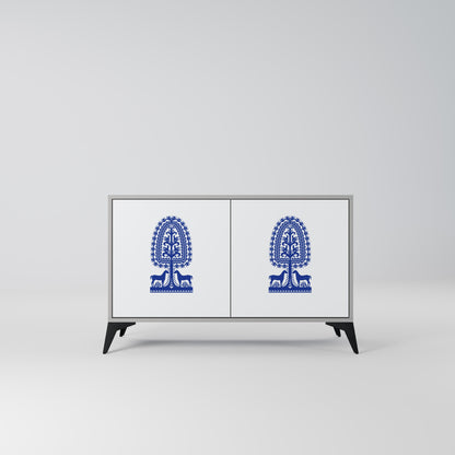 POLISH FOLK ART 2-Door Sideboard in Grey Finish