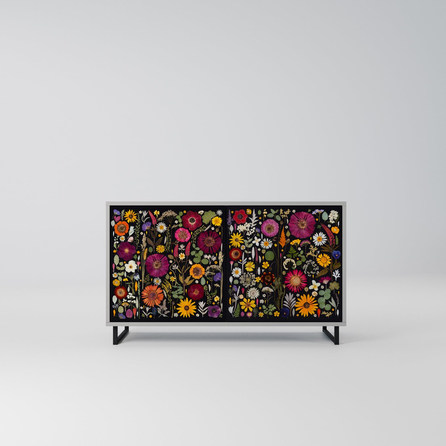 MIDNIGHT GARDEN Madia a 2 Ante in Finitura Grigia