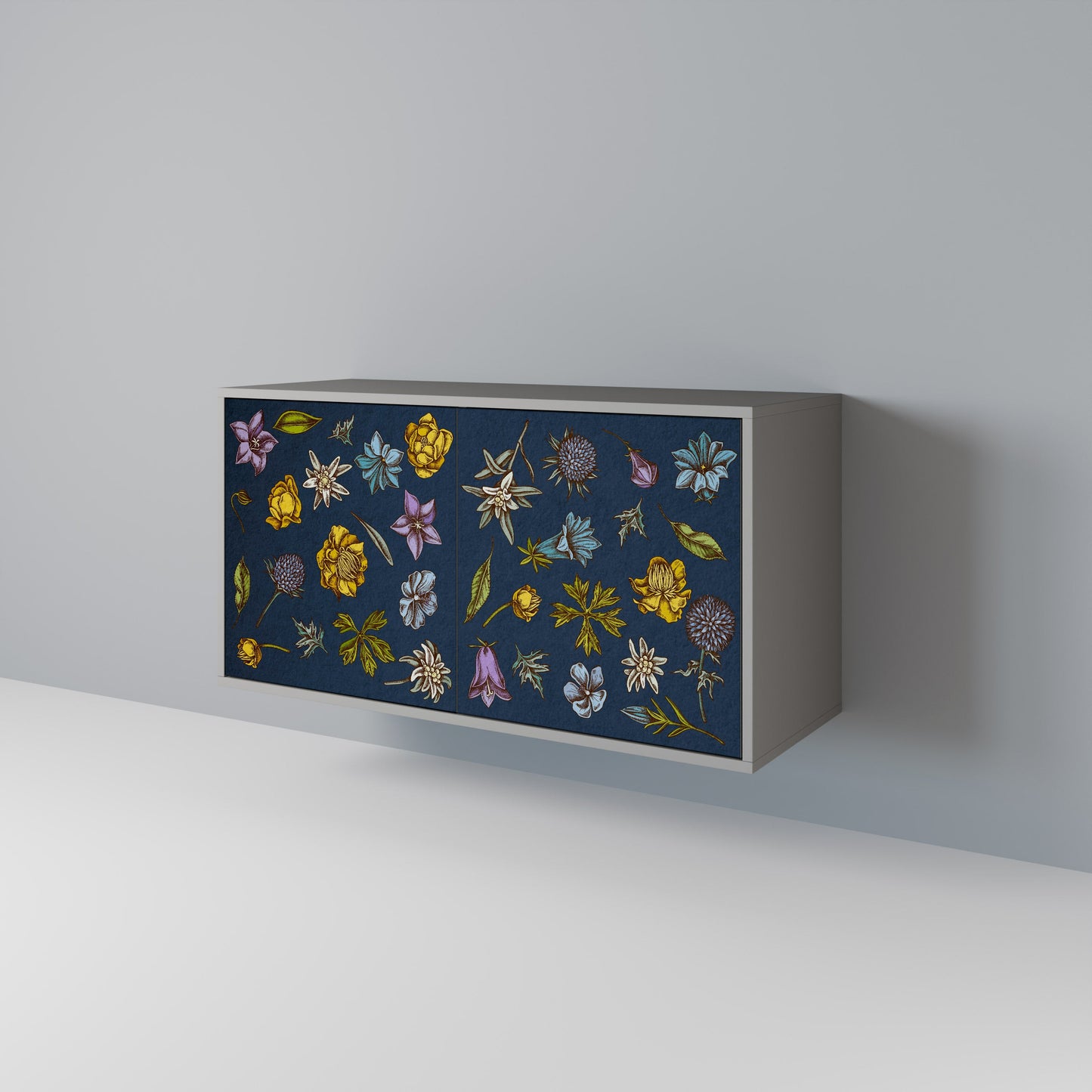 FLOWERS ON NAVY BLUE 2-Door Sideboard in Grey Finish