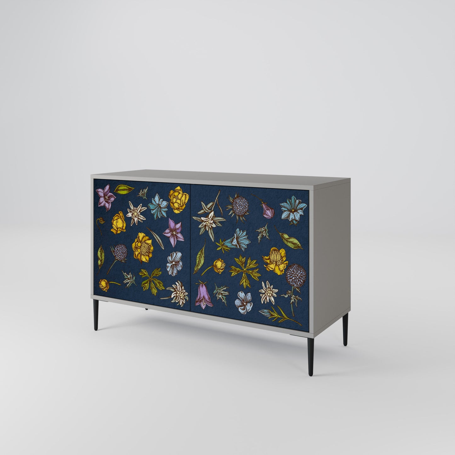 FLOWERS ON NAVY BLUE 2-Door Sideboard in Grey Finish