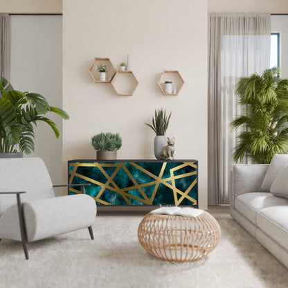 Credenza a 3 ante THE LABYRINTH OF GOLD con finitura nera