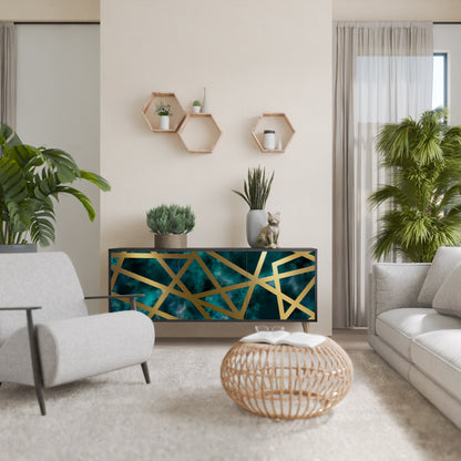 Credenza a 3 ante THE LABYRINTH OF GOLD con finitura nera