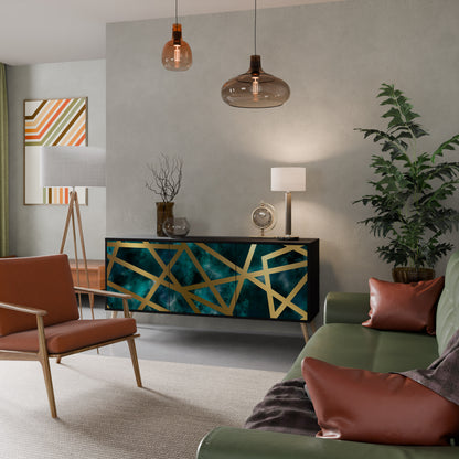 Credenza a 3 ante THE LABYRINTH OF GOLD con finitura nera