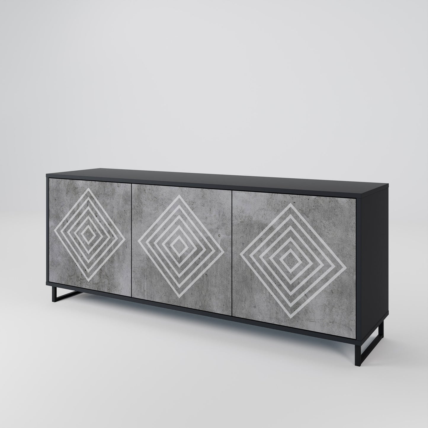 Credenza a 3 ante POLYGONAL ARTISTRY in finitura nera