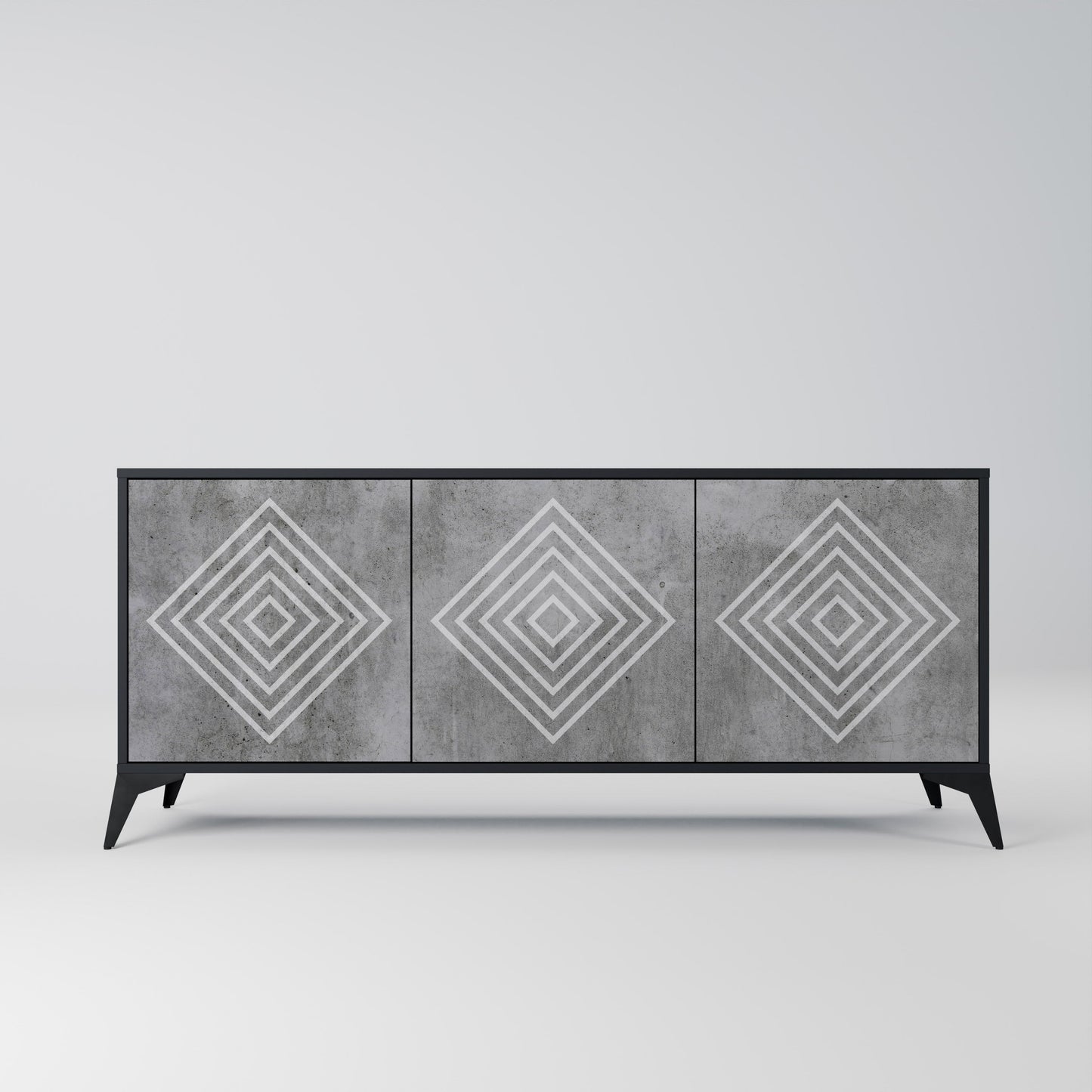 Credenza a 3 ante POLYGONAL ARTISTRY in finitura nera