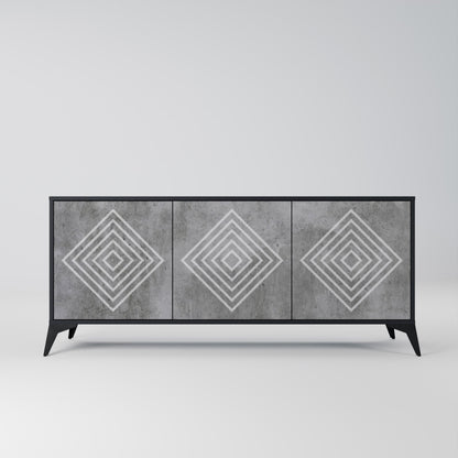 Credenza a 3 ante POLYGONAL ARTISTRY in finitura nera
