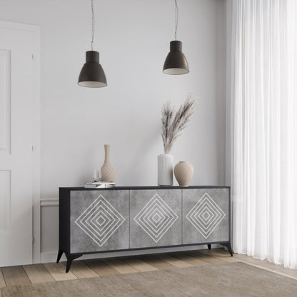 Credenza a 3 ante POLYGONAL ARTISTRY in finitura nera