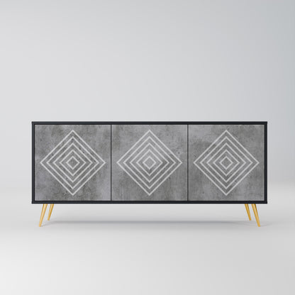 Credenza a 3 ante POLYGONAL ARTISTRY in finitura nera