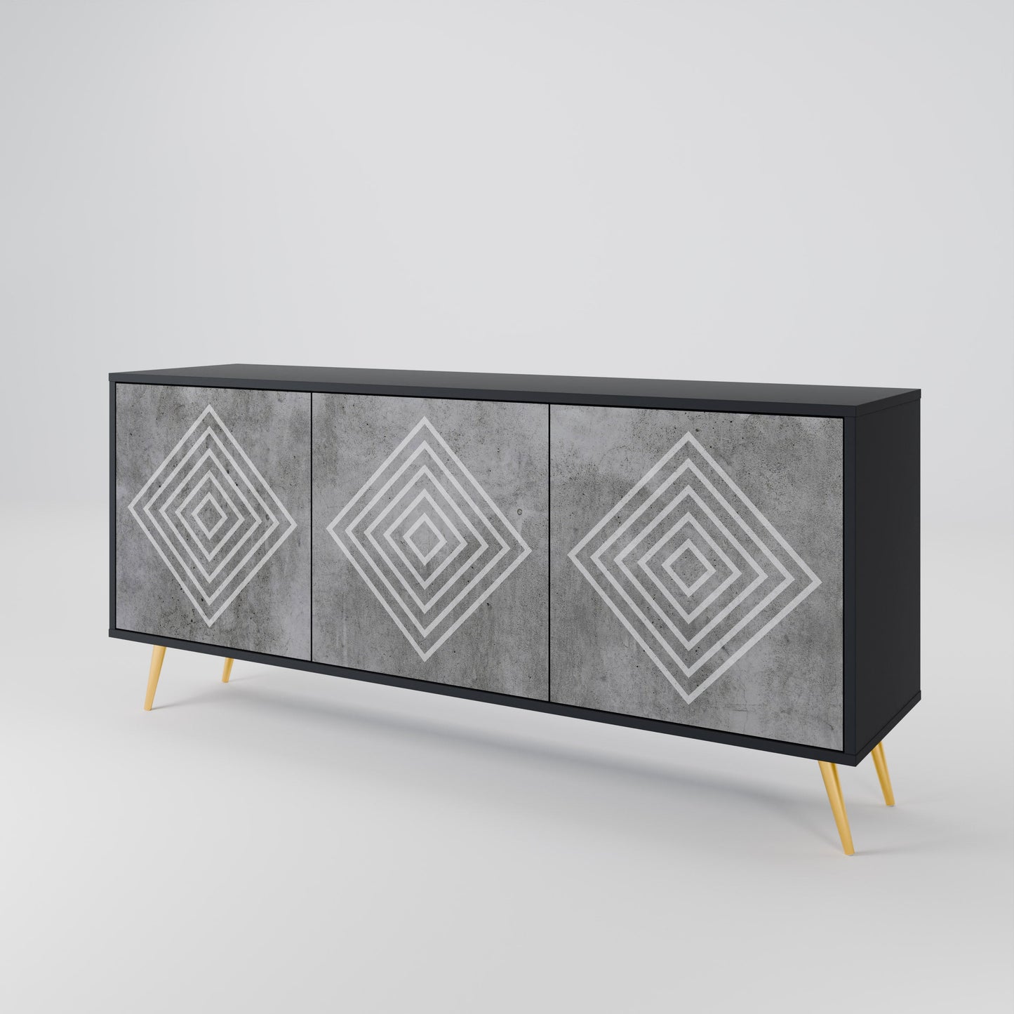 Credenza a 3 ante POLYGONAL ARTISTRY in finitura nera