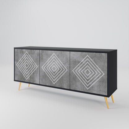 Credenza a 3 ante POLYGONAL ARTISTRY in finitura nera