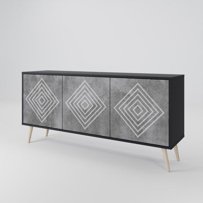 Credenza a 3 ante POLYGONAL ARTISTRY in finitura nera