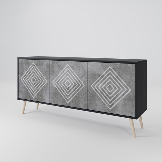 Credenza a 3 ante POLYGONAL ARTISTRY in finitura nera