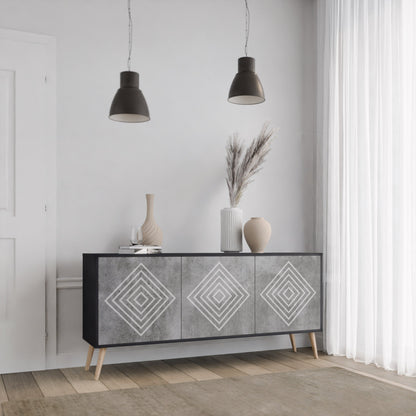 Credenza a 3 ante POLYGONAL ARTISTRY in finitura nera