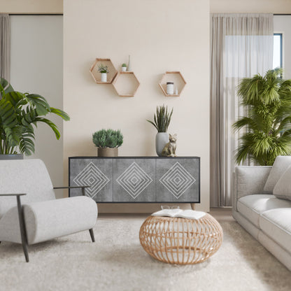 Credenza a 3 ante POLYGONAL ARTISTRY in finitura nera