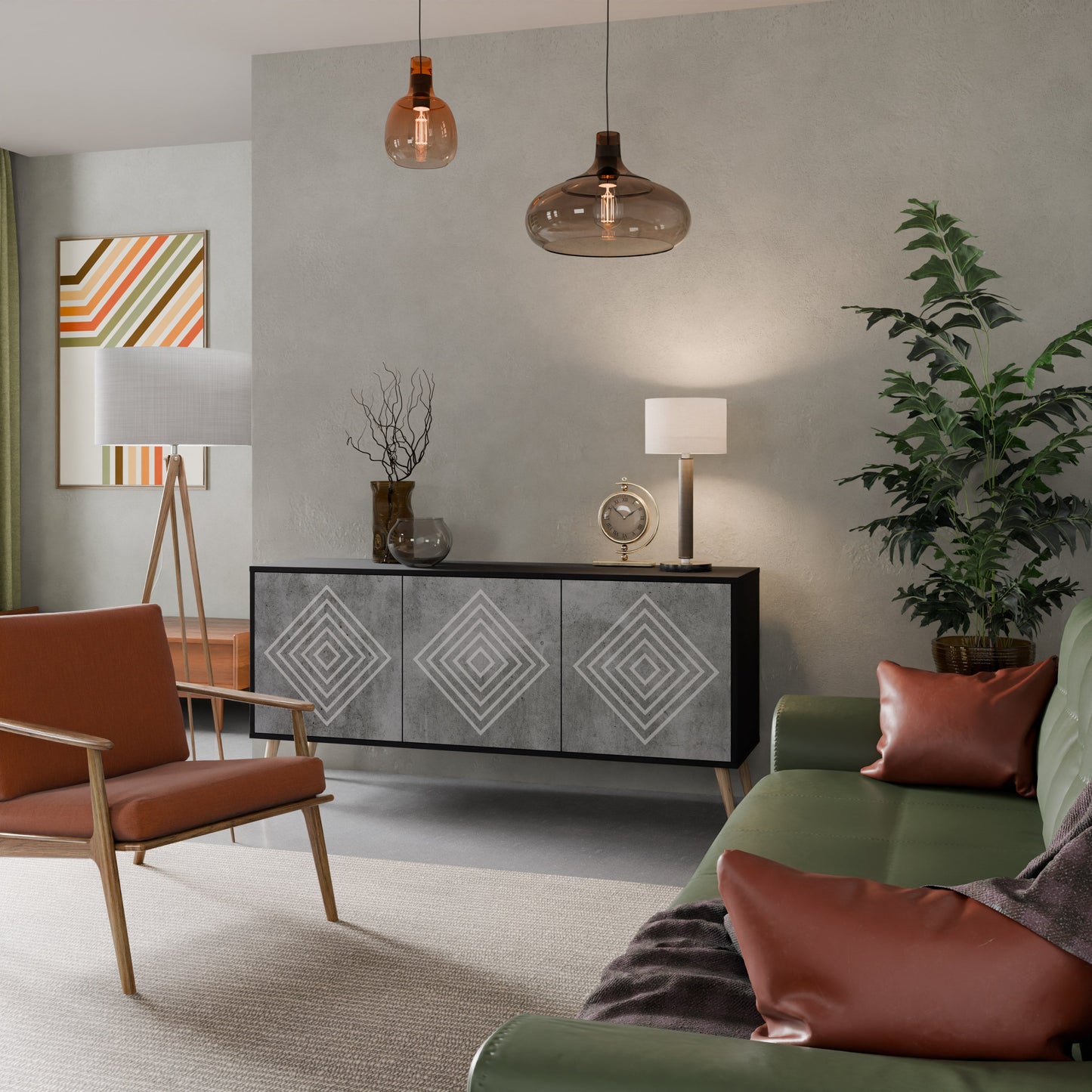 Credenza a 3 ante POLYGONAL ARTISTRY in finitura nera