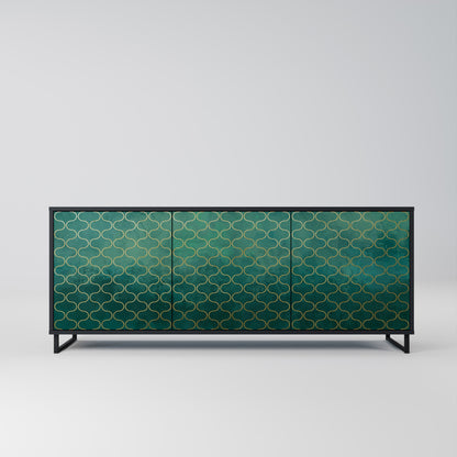 TESSELATED GREENERY 3-Door Sideboard in Black Finish