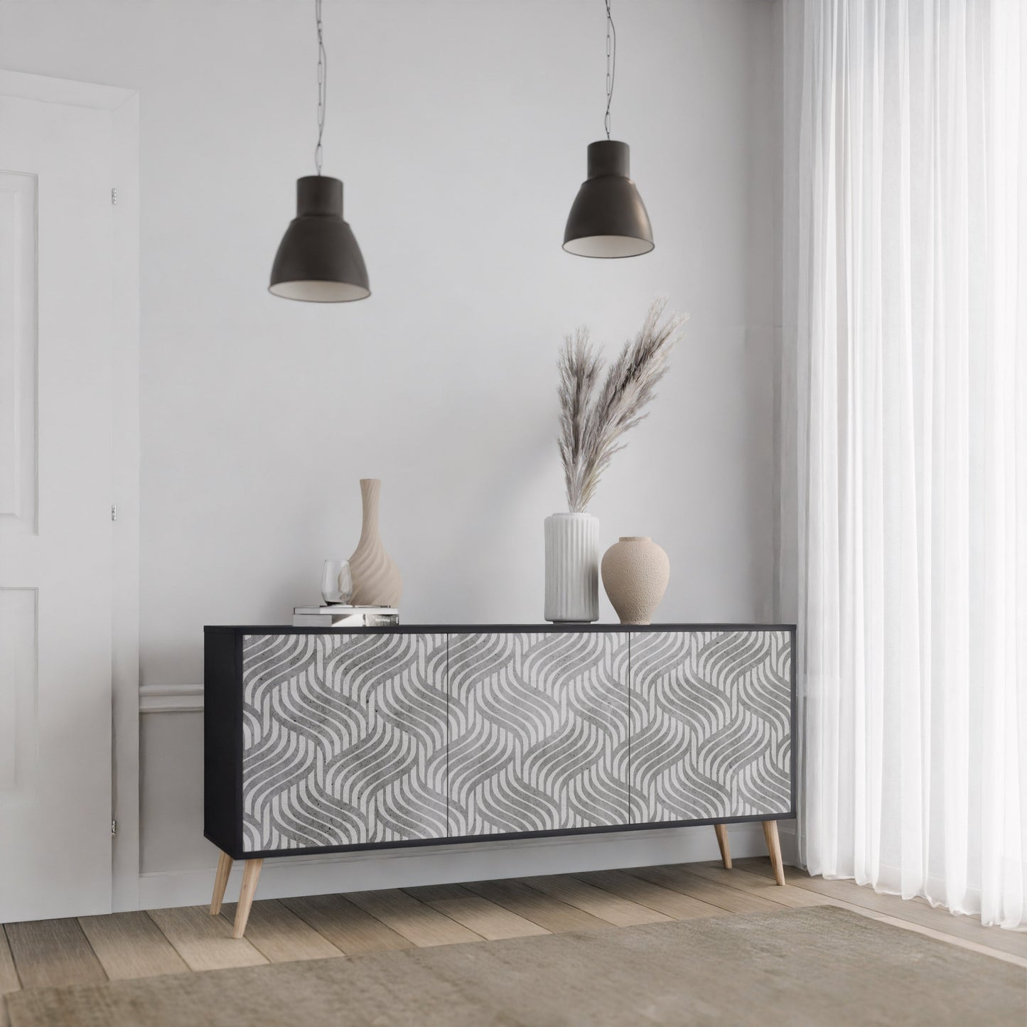Credenza CONCRETE MOVEMENT a 3 ante in finitura nera