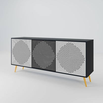 Credenza POLYGON ILLUSION a 3 ante in finitura nera