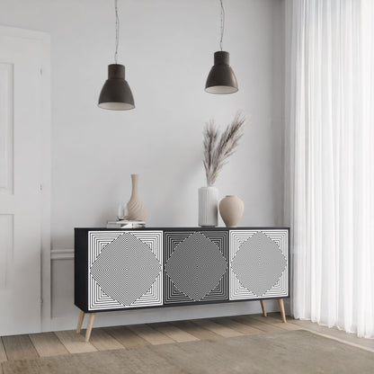 Credenza POLYGON ILLUSION a 3 ante in finitura nera