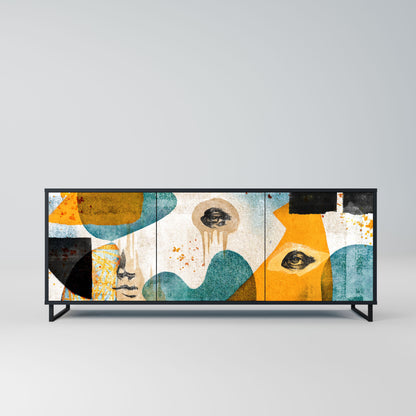 Credenza a 3 ante ABSTRACT FACES in finitura nera