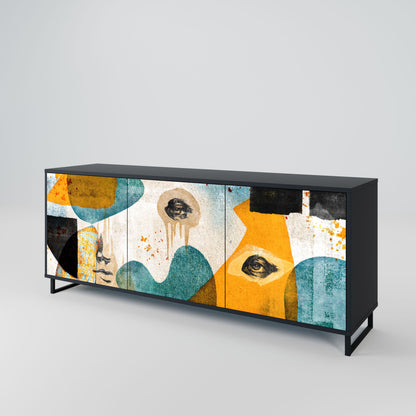 Credenza a 3 ante ABSTRACT FACES in finitura nera