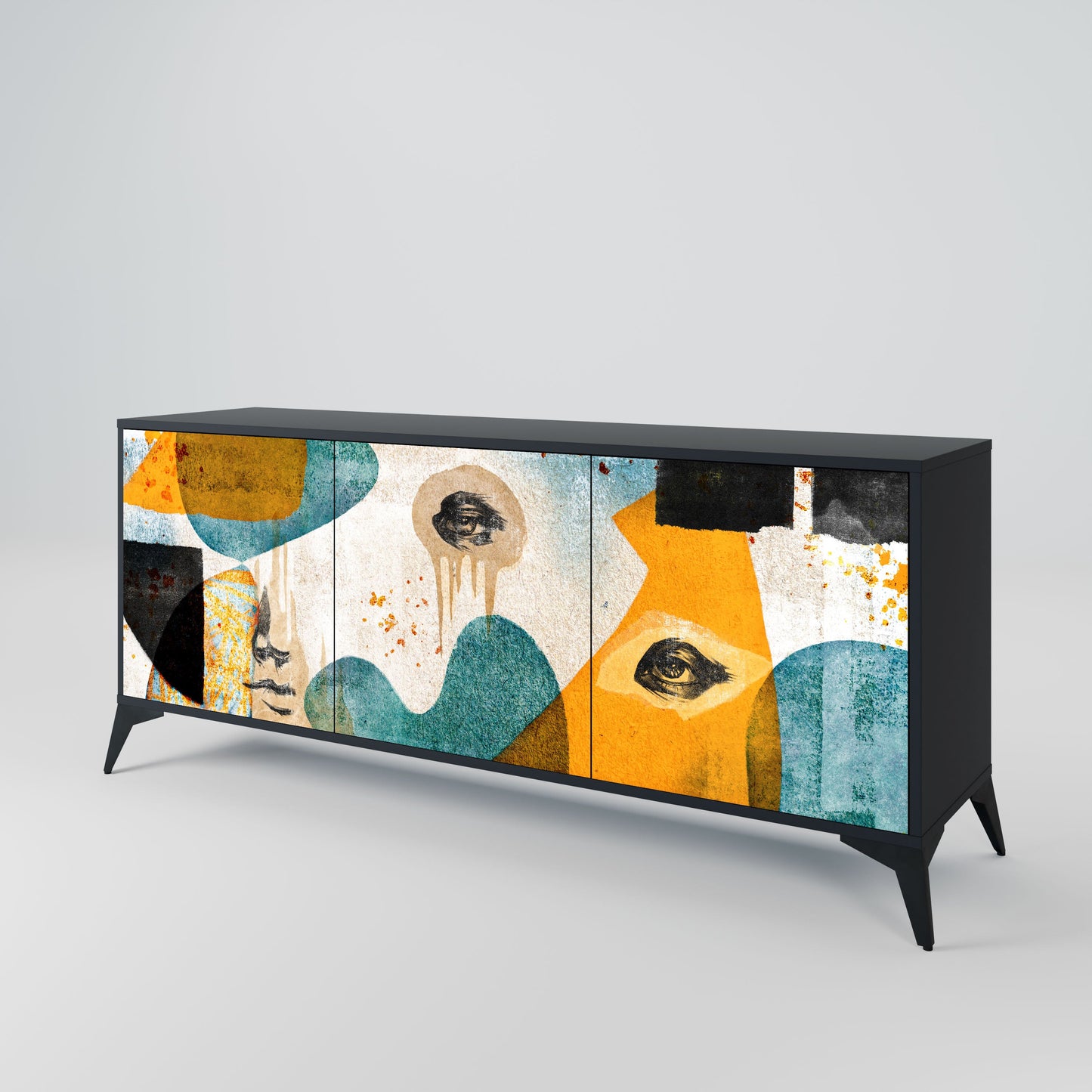 Credenza a 3 ante ABSTRACT FACES in finitura nera