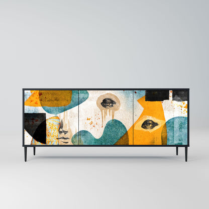 Credenza a 3 ante ABSTRACT FACES in finitura nera