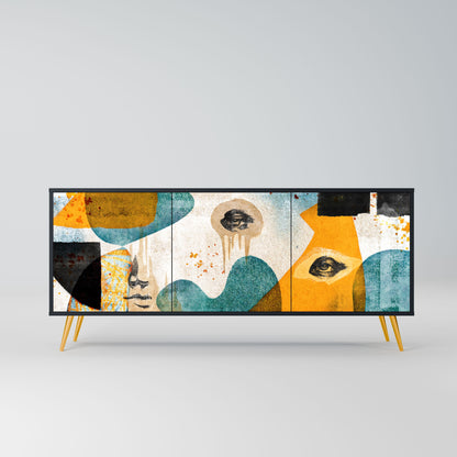 Credenza a 3 ante ABSTRACT FACES in finitura nera