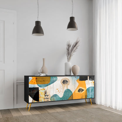 Credenza a 3 ante ABSTRACT FACES in finitura nera