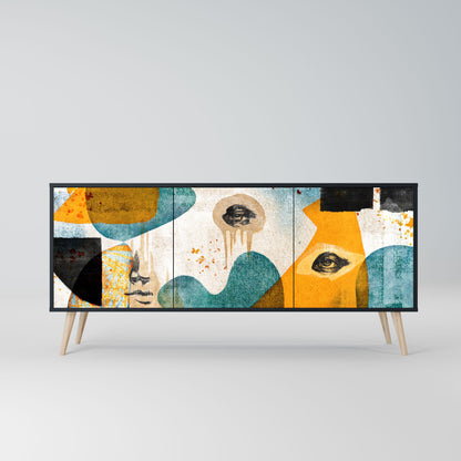Credenza a 3 ante ABSTRACT FACES in finitura nera