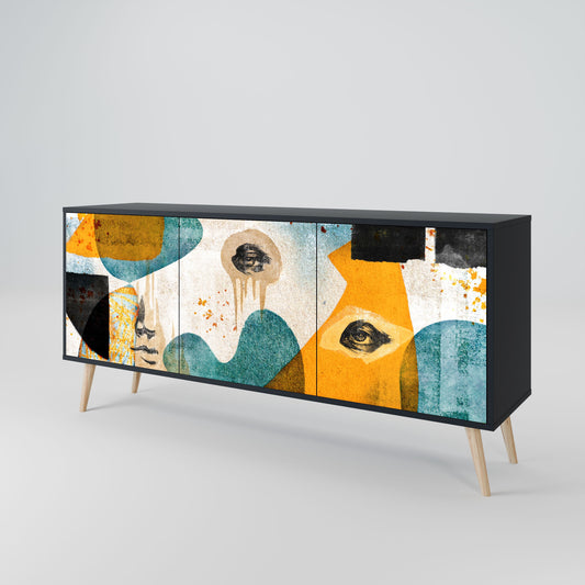 Credenza a 3 ante ABSTRACT FACES in finitura nera