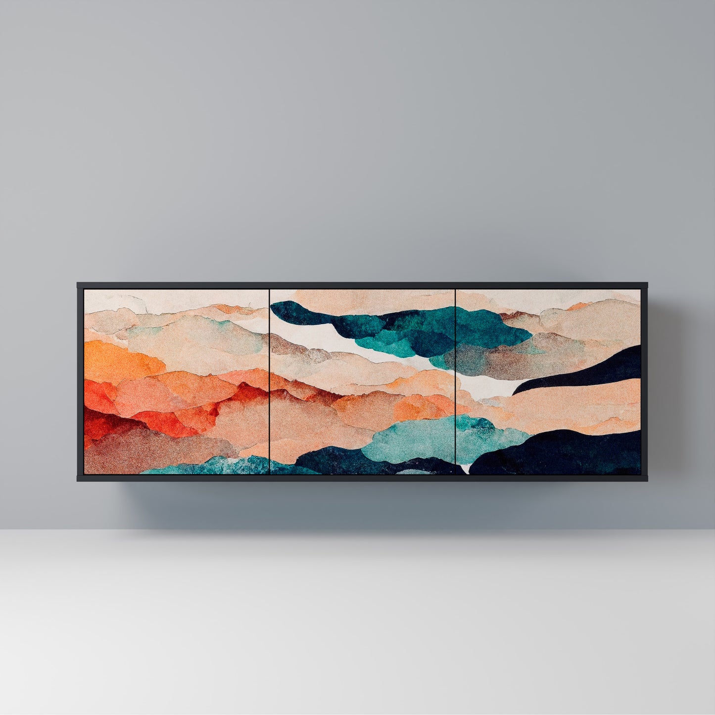 ABSTRACT LANDSCAPE Madia a 3 Ante in Finitura Nera