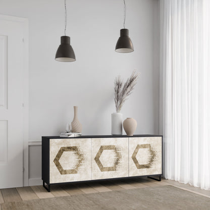 HEXAGONAL SHAPES 3-Door Sideboard in Black Finish