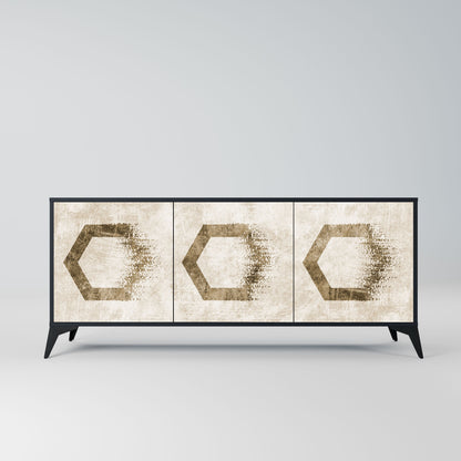 HEXAGONAL SHAPES 3-Door Sideboard in Black Finish