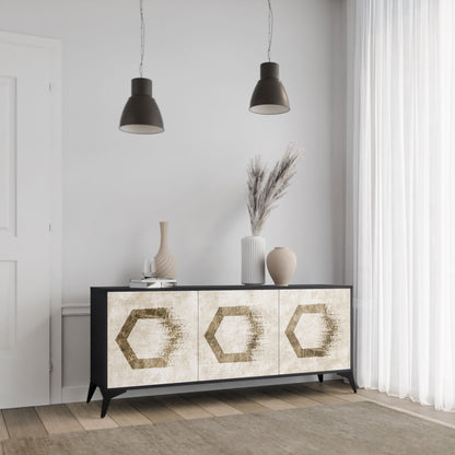 HEXAGONAL SHAPES 3-Door Sideboard in Black Finish