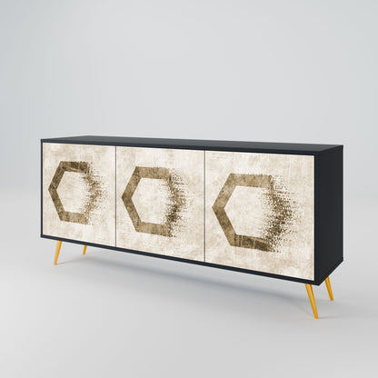 HEXAGONAL SHAPES 3-Door Sideboard in Black Finish